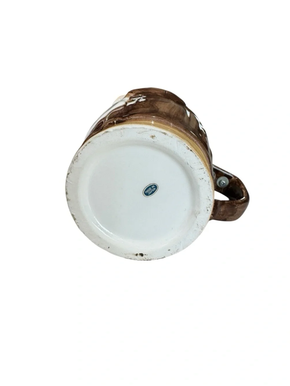 VTG Jovial Monk Ceramic Stein Mug Brown & Cream Functional Metal Lid Mechanism